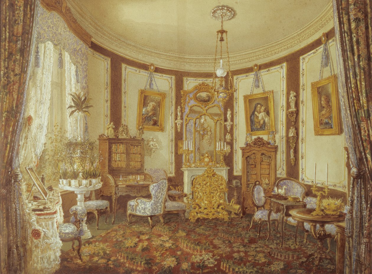 Salon af Chateau de Sache (wc på papir) af French School