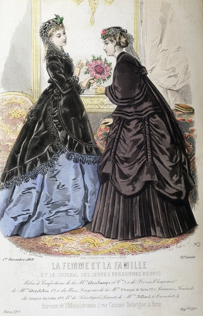 Kjoler og frisure - i “Kvinden og familien og de unges avis genforenet””” af 01/12/1868. af French School