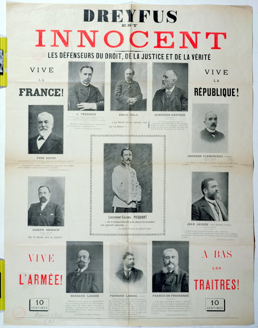 Dreyfus est Innocent, plakat med portrætter af hans forsvarere, slutningen af det 19. århundrede af French School