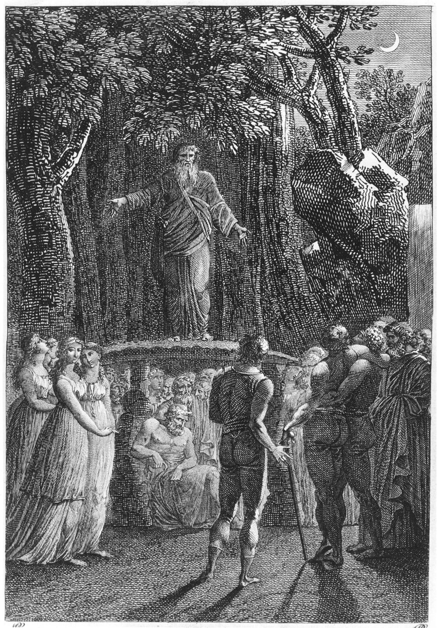 Druids in Bretagne, illustration fra Voyage dans le Finistere af Jacques Cambry, Paris, udgivet 1801 af French School
