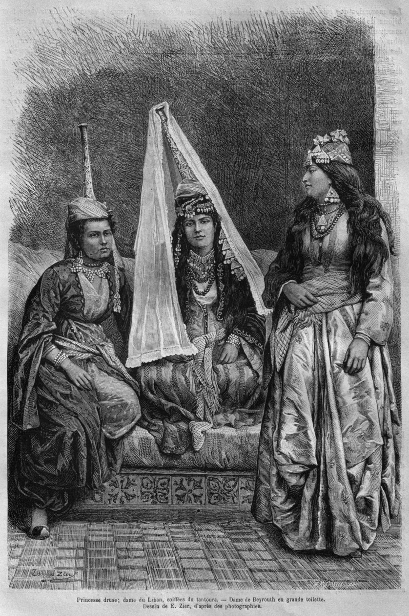 drusisk prinsesse, fra Syrien i dag. Rejser i Fønikien, Libanon og Judæa. 1875-1880 af Louis Charles Emile Lortet, 1884 (bw gravering) af French School