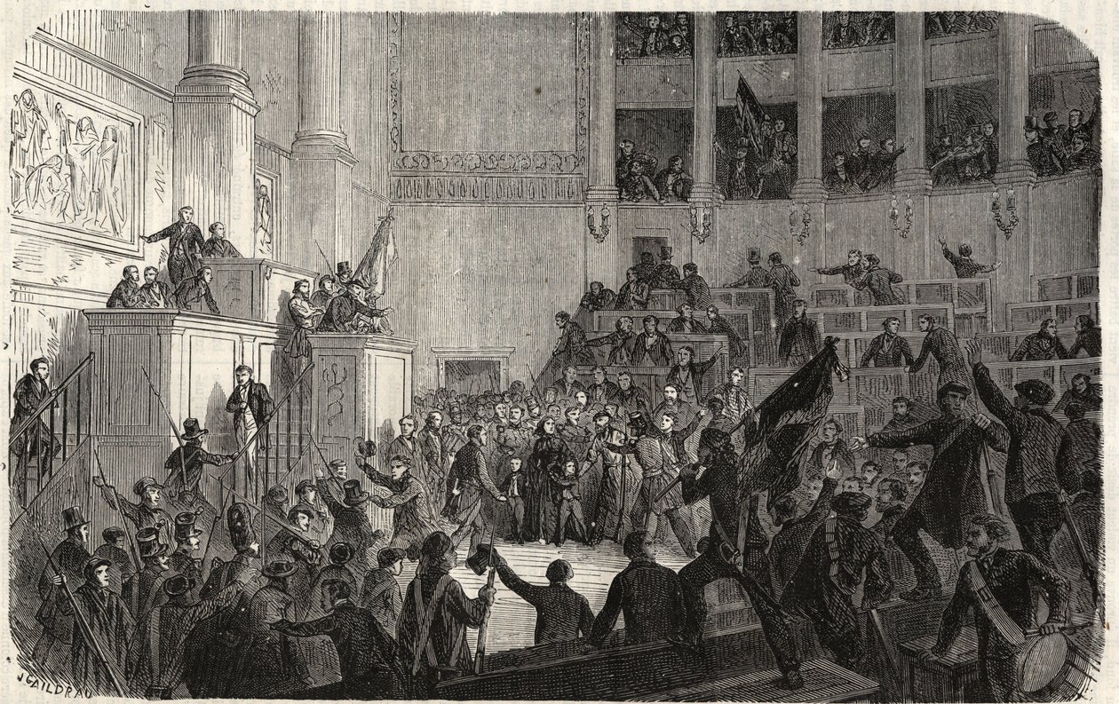 Hertuginden af Orleans i Chambre des Deputes (1848), Paris, Frankrig - Revolution af 1848 - Hertuginden af Orleans i Deputeretkammeret i Paris på tidspunktet for proklamationen af Republique" (Helene de Mecklembourg Schwerin, hertuginde af Orleans tri af French School