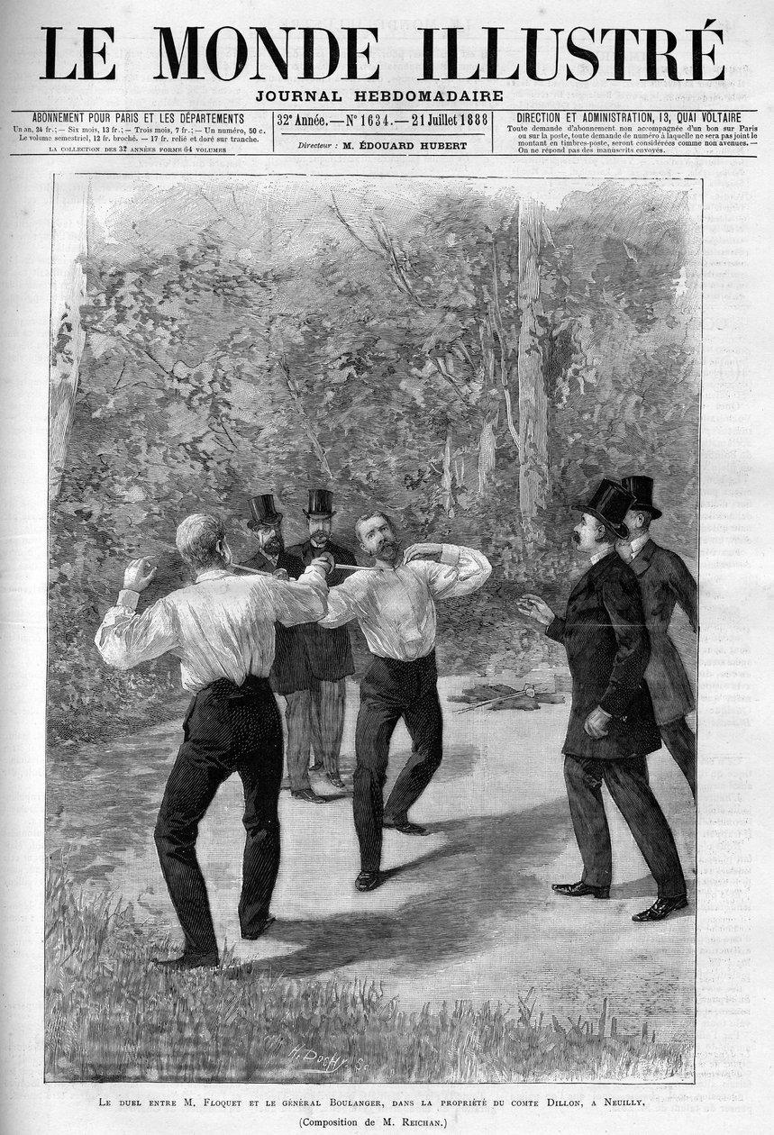 Duel mellem Charles Floquet (1828-1896) og general Boulanger (1837-1891) i 1888 efter en verbal udveksling i huset. af French School