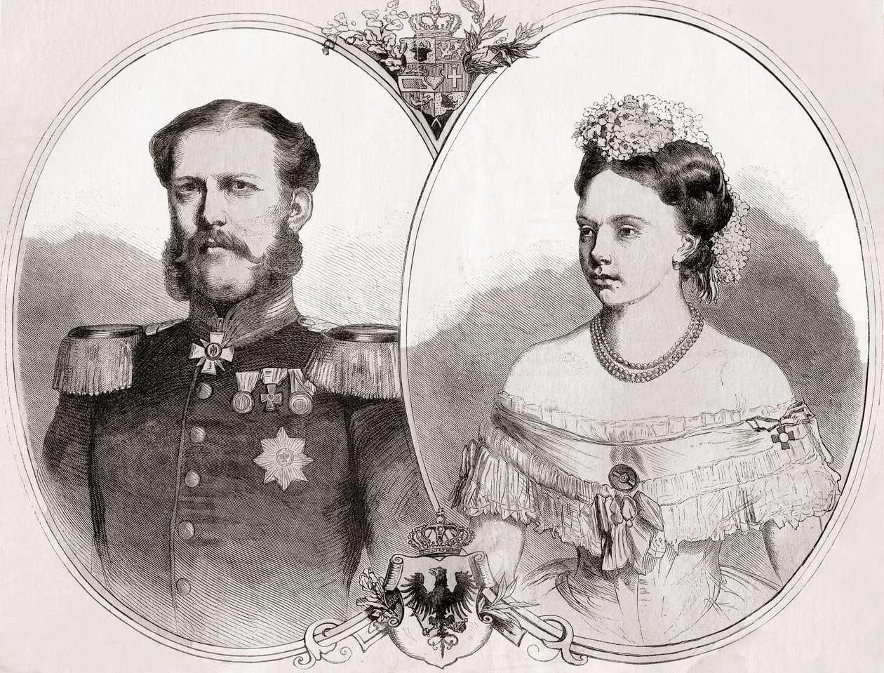 Hertug William af Mecklenburg-Schwerin og hans hustru prinsesse Frederica Wilhelmina Louise Elisabeth Alexandrine af Preussen, fra 