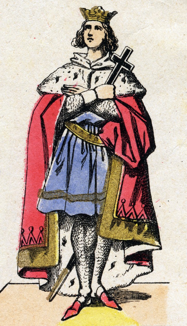 Capetianernes dynasti: Portræt af Ludvig IX af Frankrig (1214-1270) konge af frankerne fra 1226 til 1270. Epinal billeddannelse fra slutningen af det 19. århundrede. Privat samling. af French School
