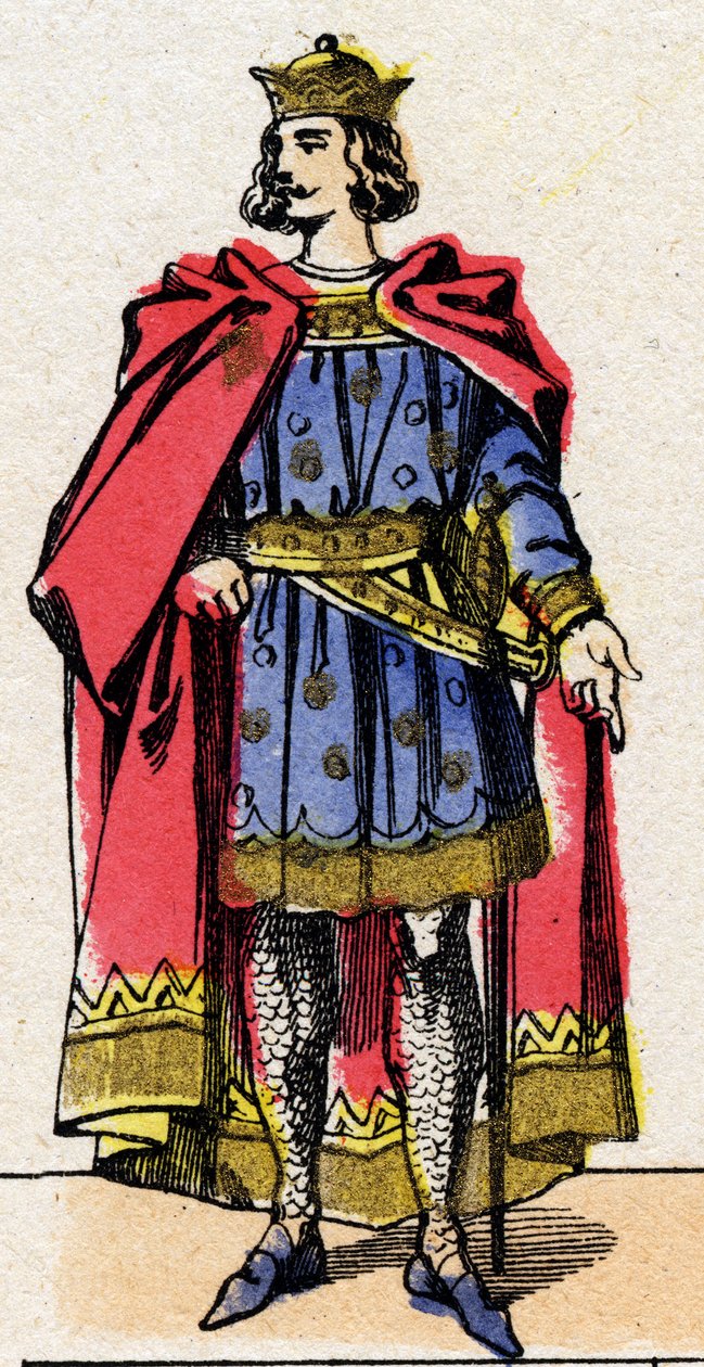 Capetianernes dynasti: Portræt af Louis VII dit le Jeune (1120-1180), kongen af frankerne fra 1137 til 1180. Epinal billeddannelse fra slutningen af det 19. århundrede. Privat samling. af French School