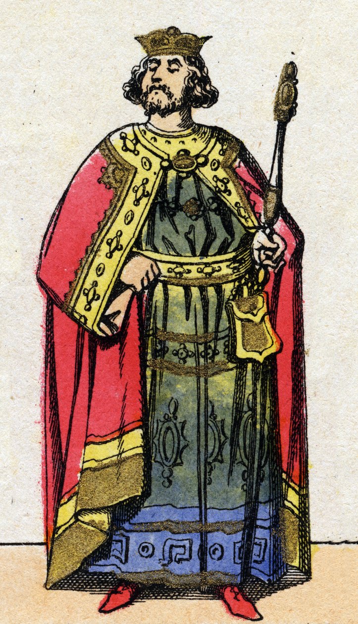 Capetianernes dynasti: Portræt af Ludvig VI den store (1081-1137), frankernes konge fra 1108 til 1137. Epinal billeddannelse fra slutningen af det 19. århundrede. Privat samling. af French School