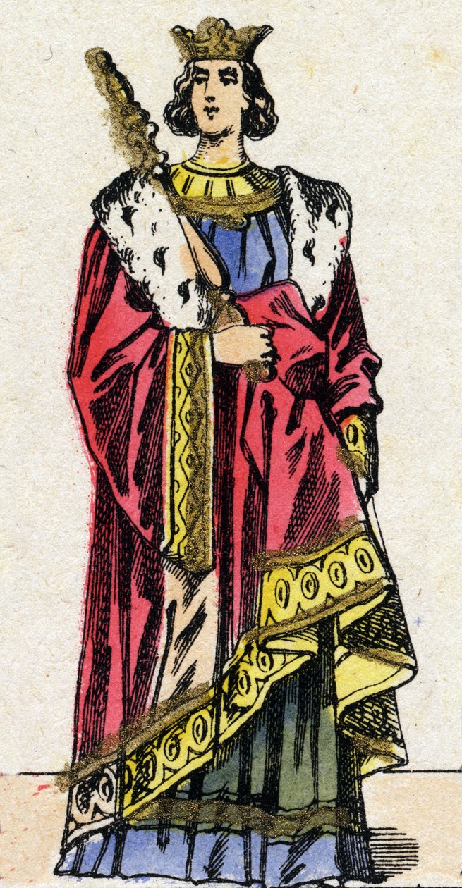 Capetianernes dynasti: Portræt af Ludvig X kaldet Hutinen (1289-1316), Frankernes konge fra 1314 til 1316. Epinal billeddannelse fra slutningen af det 19. århundrede. Privat samling. af French School