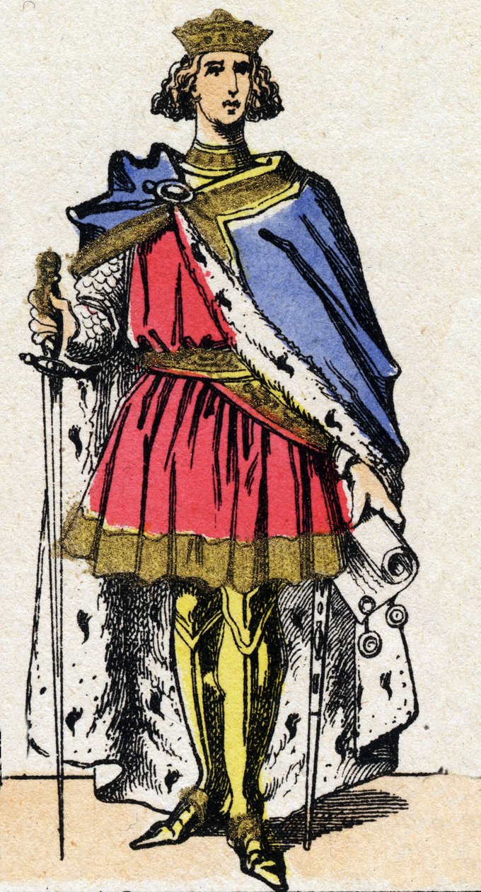 Capetianernes dynasti: Portræt af Philip III kaldet Hardi (1245-1285), frankernes konge fra 1270 til 1285. Epinal billeddannelse fra slutningen af det 19. århundrede. Privat samling. af French School