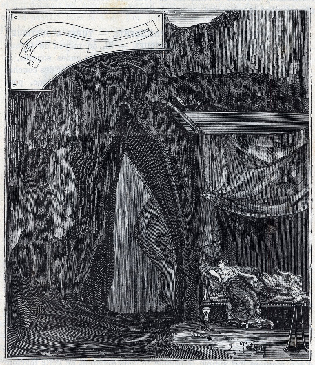 Ear of Dionysio - Orecchio di Dionisio (Orecchio di Dionigi) - Interiør af hulen kendt som Ear of Denys i Syracusa - Indgravering i "" Videnskaber bragt til alles yndefulde - fysik og kemi"" af Alexis Clerc - Slutningen af 19. århundrede. Privat co af French School