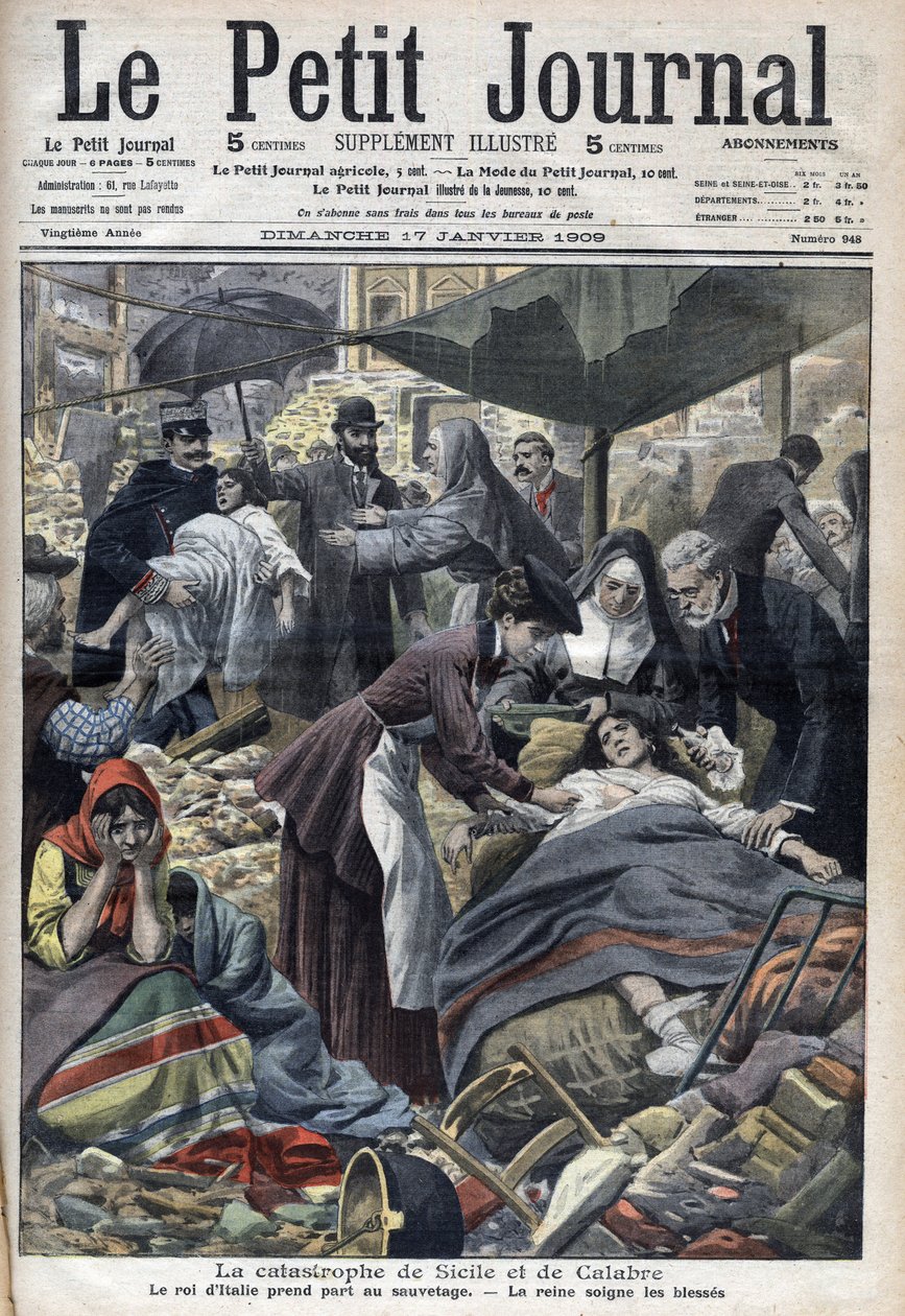 Jordskælv på Sicilien, Calabrien 1909 "Le Petit Journal" af januar 1909 (gravering) af French School