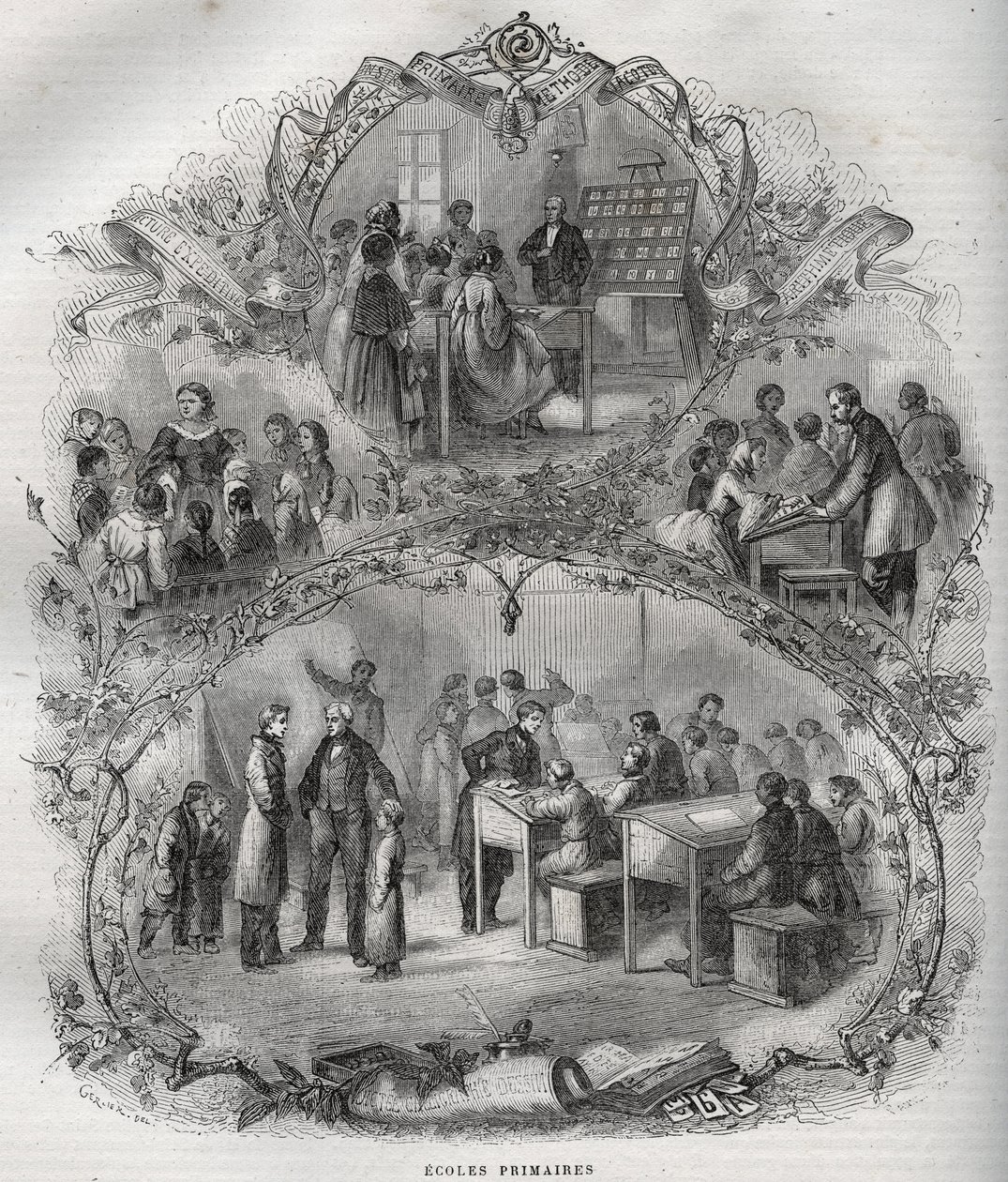 Grundskoler i Frankrig i det 19. århundrede - indgravering - New National Encyclopedia af Maurice La Charest - 1870 - af French School