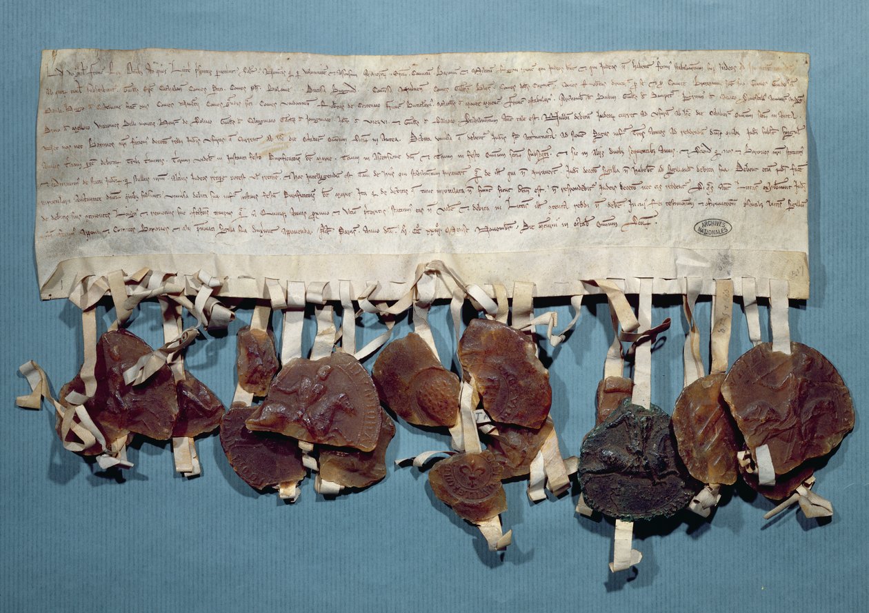 Edikt af kong Ludvig VIII af Frankrig, der sætter et forbud mod jøders praksis med åger (blæk på vellum og voks) af French School