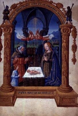 Egerton 940 f.9 The Nativity, fra The Treasure (Syv Trosartikler) af Jean de Meung (vellum) af French School