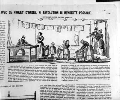 Valgplakat, der viser en fattig families indre af French School
