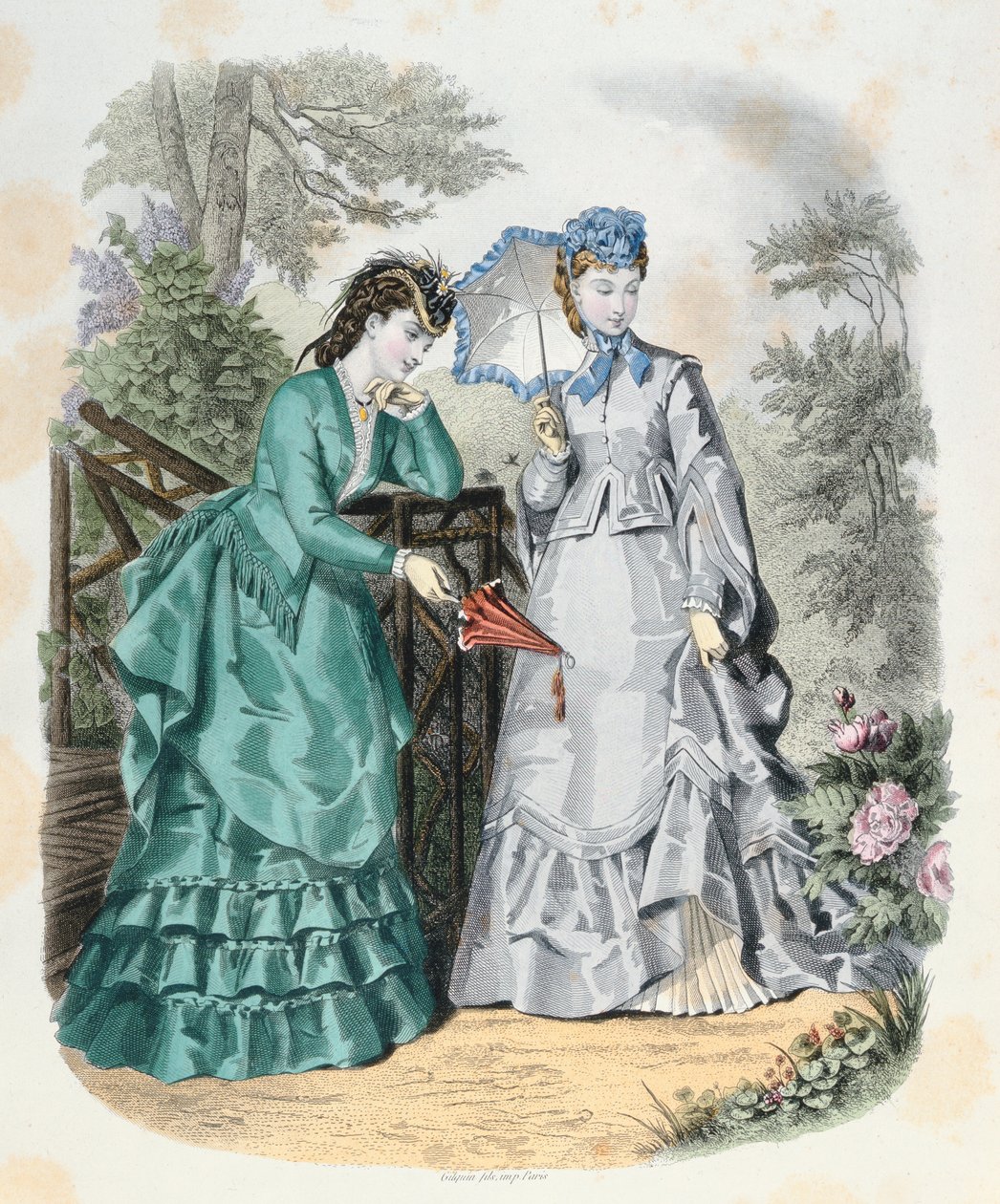 Elegante kvinder i en have, fra La Mode Illustrée, 1871 af French School