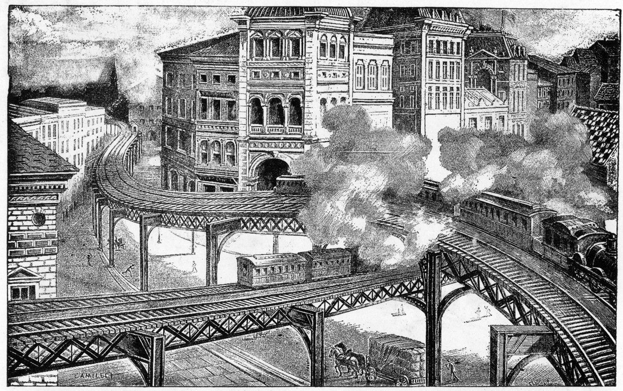 Elevated Railways of New York, 1893 af French School