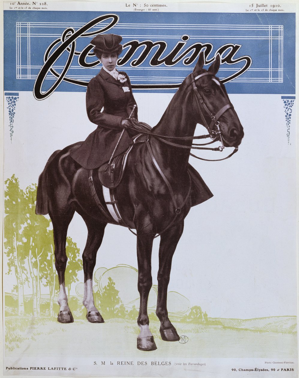 Elisabeth (1876-1965) Belgiernes dronning, fra forsiden af Femina Magazine, 15. juli 1910 af French School