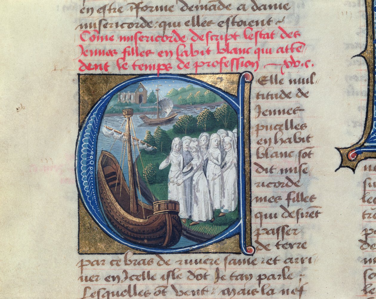 Indskibning af velgørenhedssøstrene på Hotel Dieu de Paris, fra Le Livre de Vie Active de lHotel Dieu af Jean Henry, ca. 1482 af French School