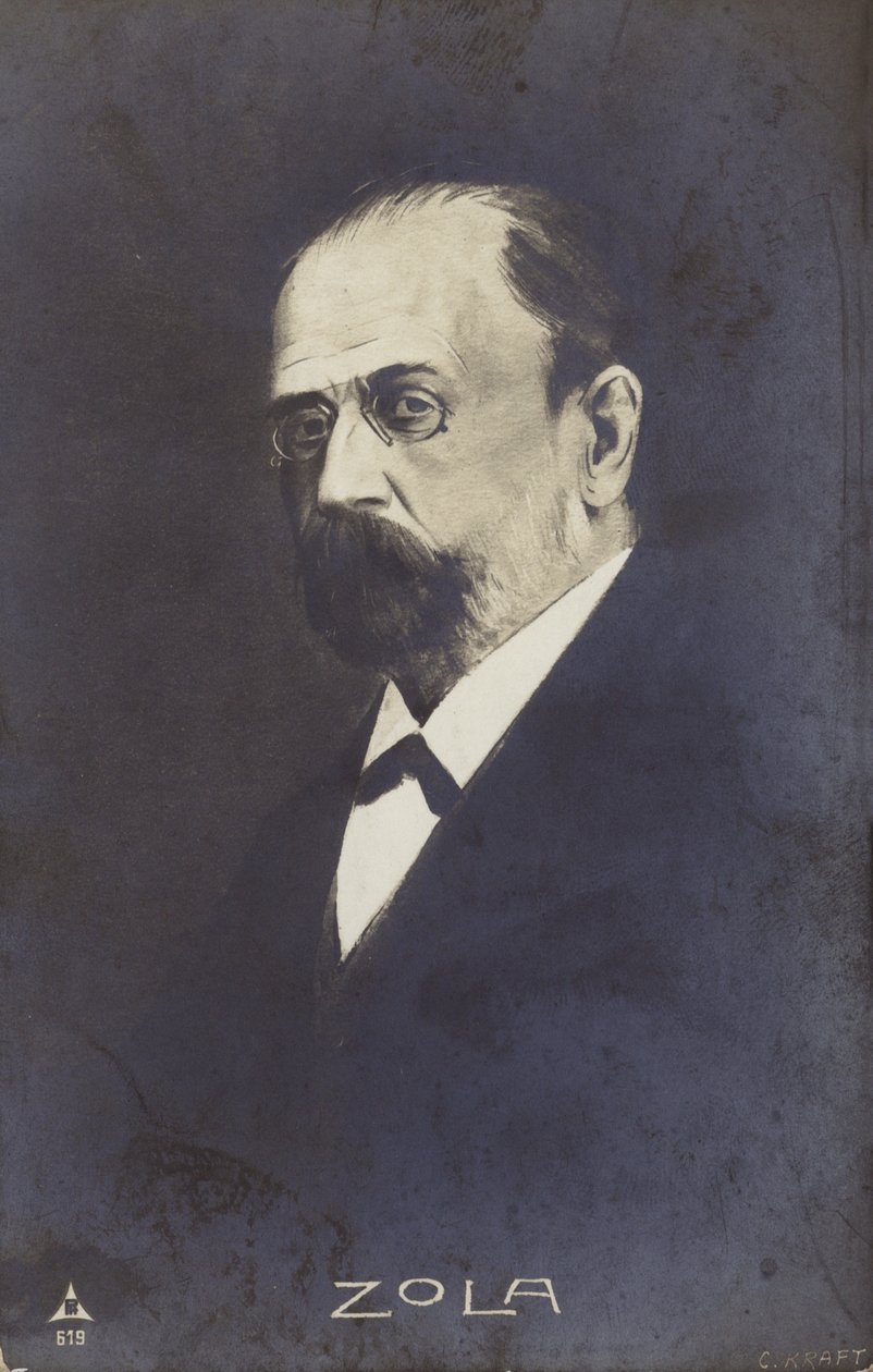 Emile Zola (1840-1902), fransk romanforfatter, journalist og dramatiker (litografi) af French School