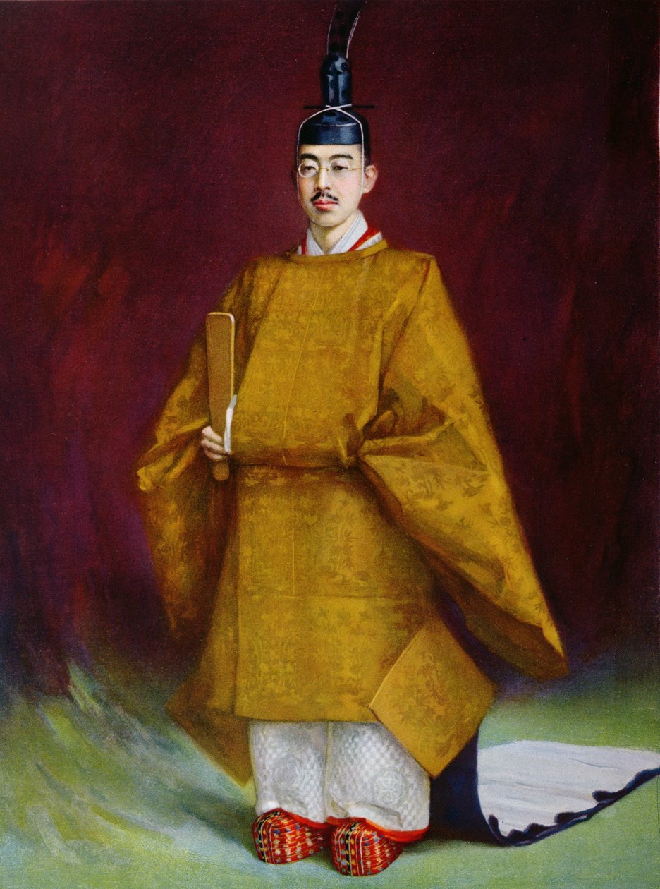 Kejser Hirohito (1901-1989) i kroningskostume, 1928 af French School