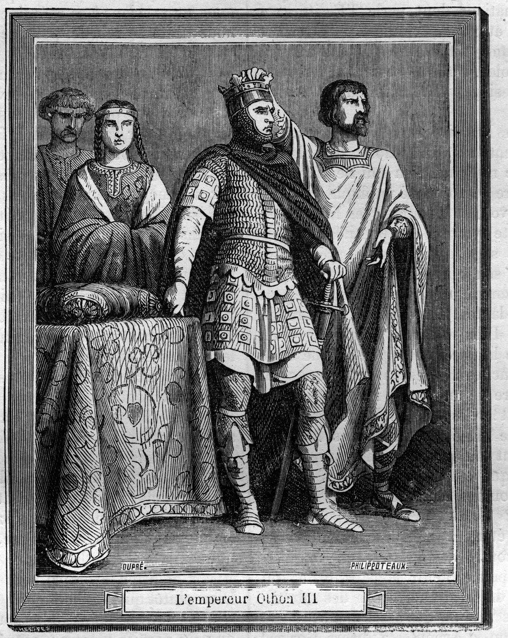 Kejser Othon III (980-1002), tysk romersk kejser Indgravering i "Historien om pave-konge-dronning-og-kejsere gennem århundreder" af Maurice Lachatre af French School