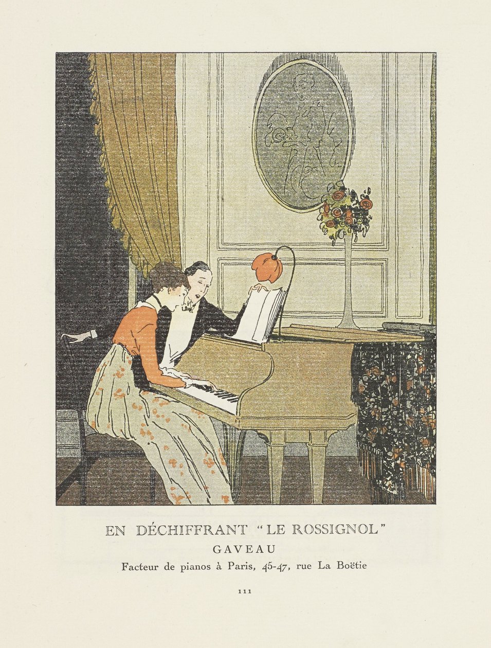 "Dechifrerer "Le Rossignol," annonce fra La Gazette du Bon Ton, pub. 1914 af French School