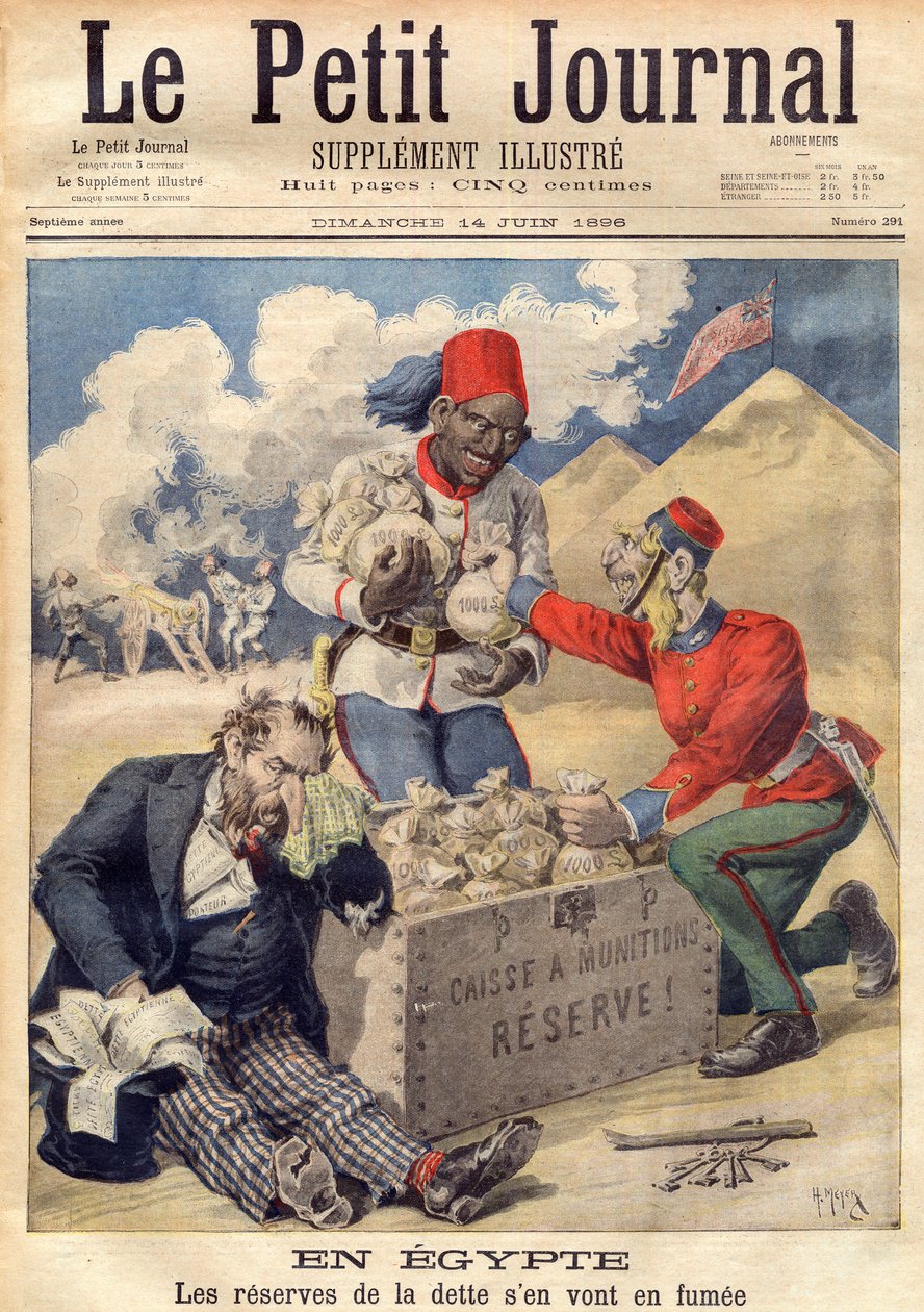 England lægger hånden på reserven af den egyptiske gæld for at finansiere en militæroperation i juni 1896 - illustration fra 