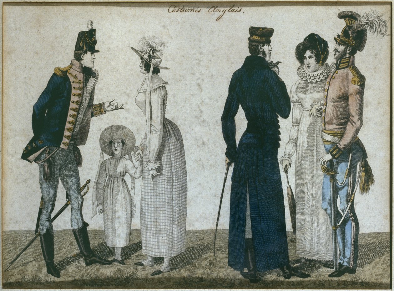 Engelske kostumer, illustration fra Le Bon Genre, begyndelsen af det 19. århundrede (farvegravering) af French School