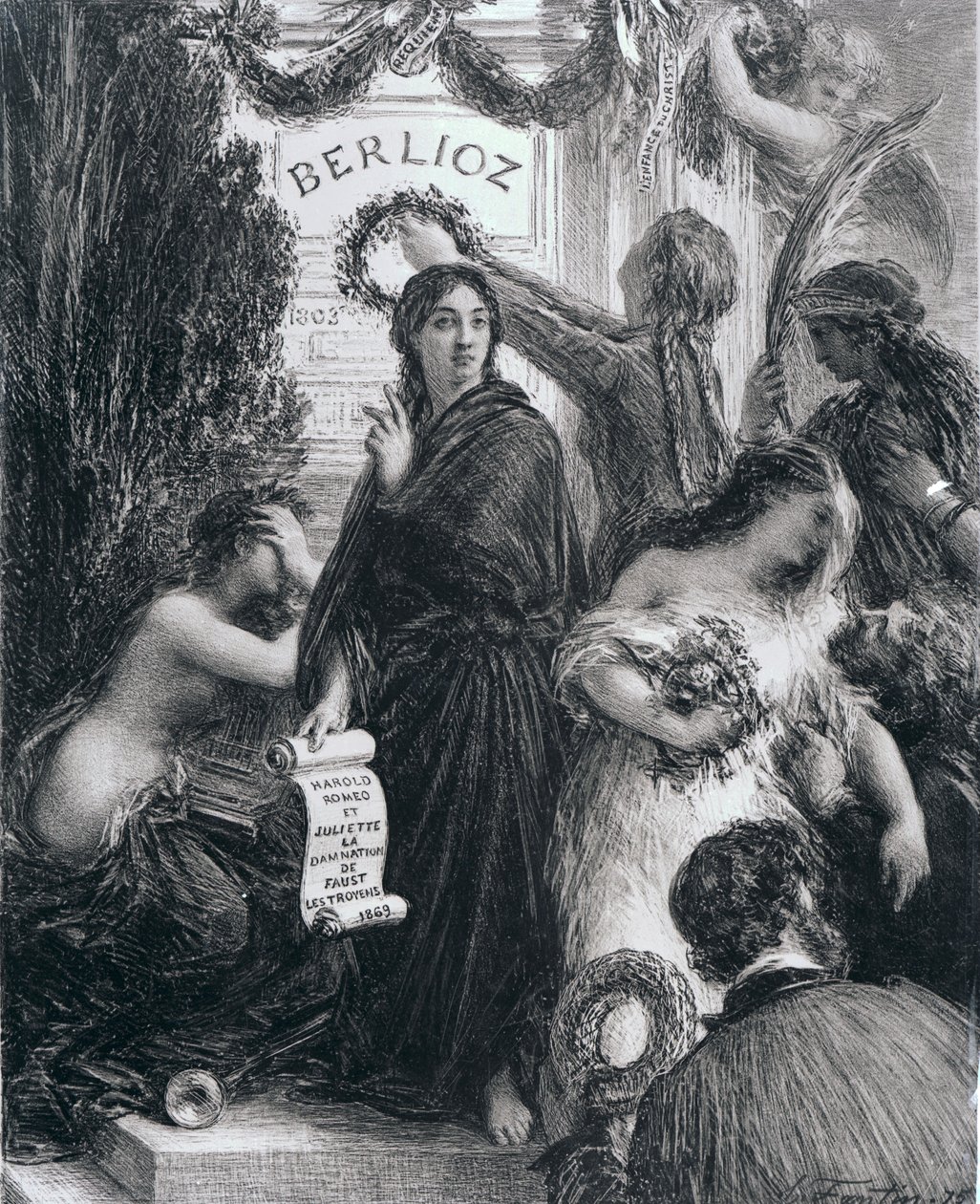 Gravering dedikeret til minde om Hector Berlioz, 1869 af French School
