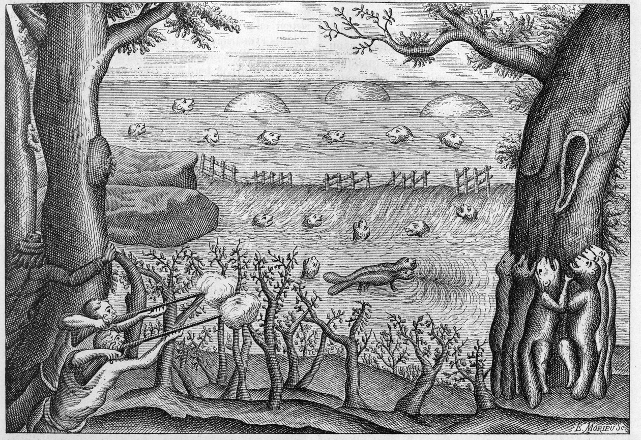Indgravering af 1738 i "The Adventures of Claude Lebeau" (Sr c Le Beau) 1738. af French School
