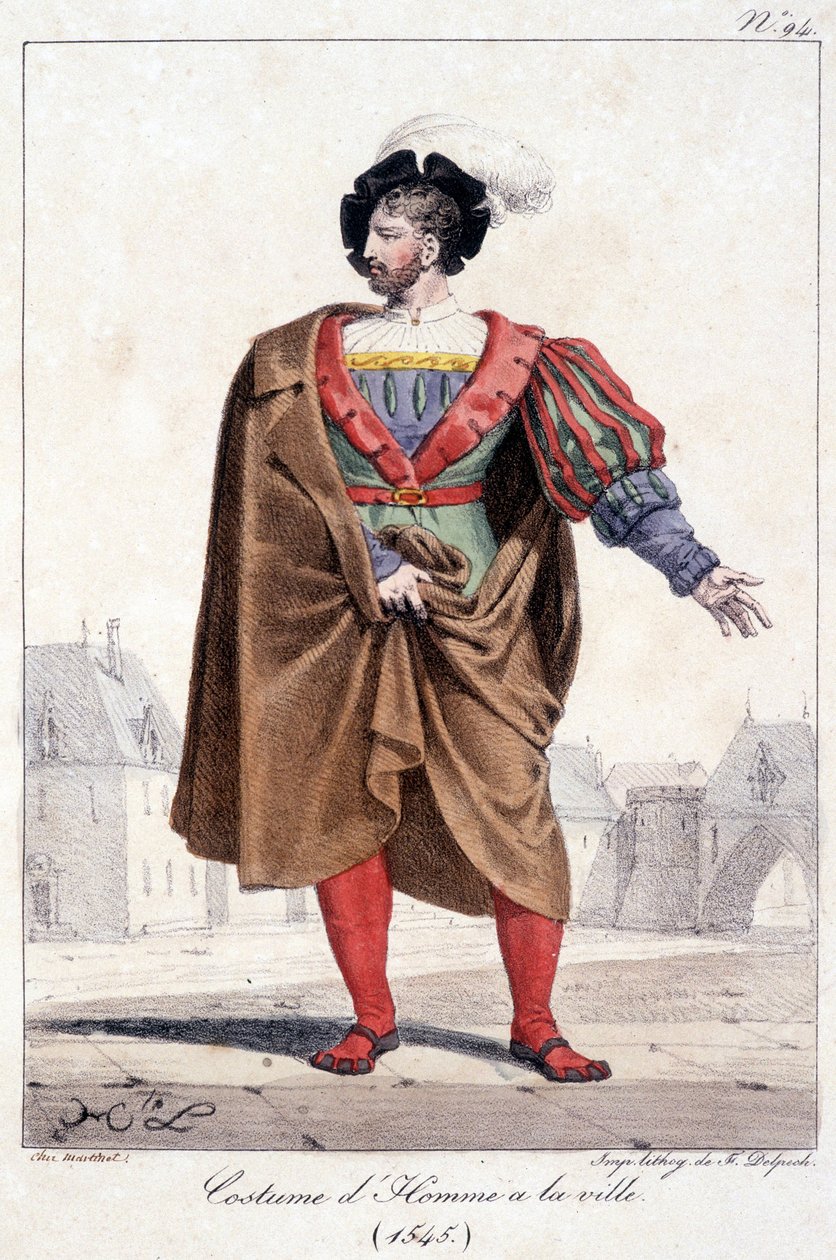 Indgravering af en bymand i kostume omkring 1545. af French School