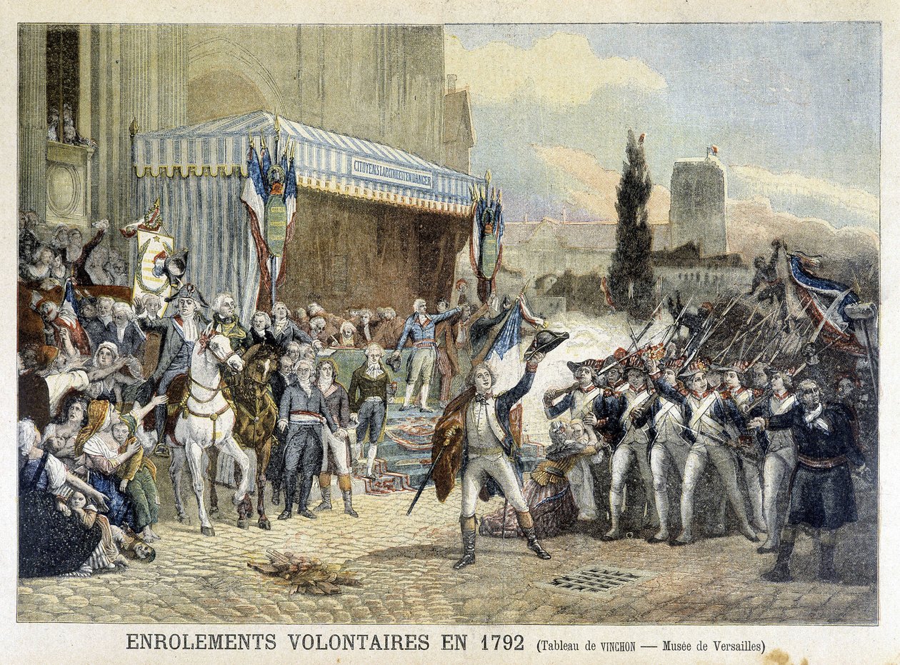 Indskrivning af frivillige i 1792 (farvegravering) af French School