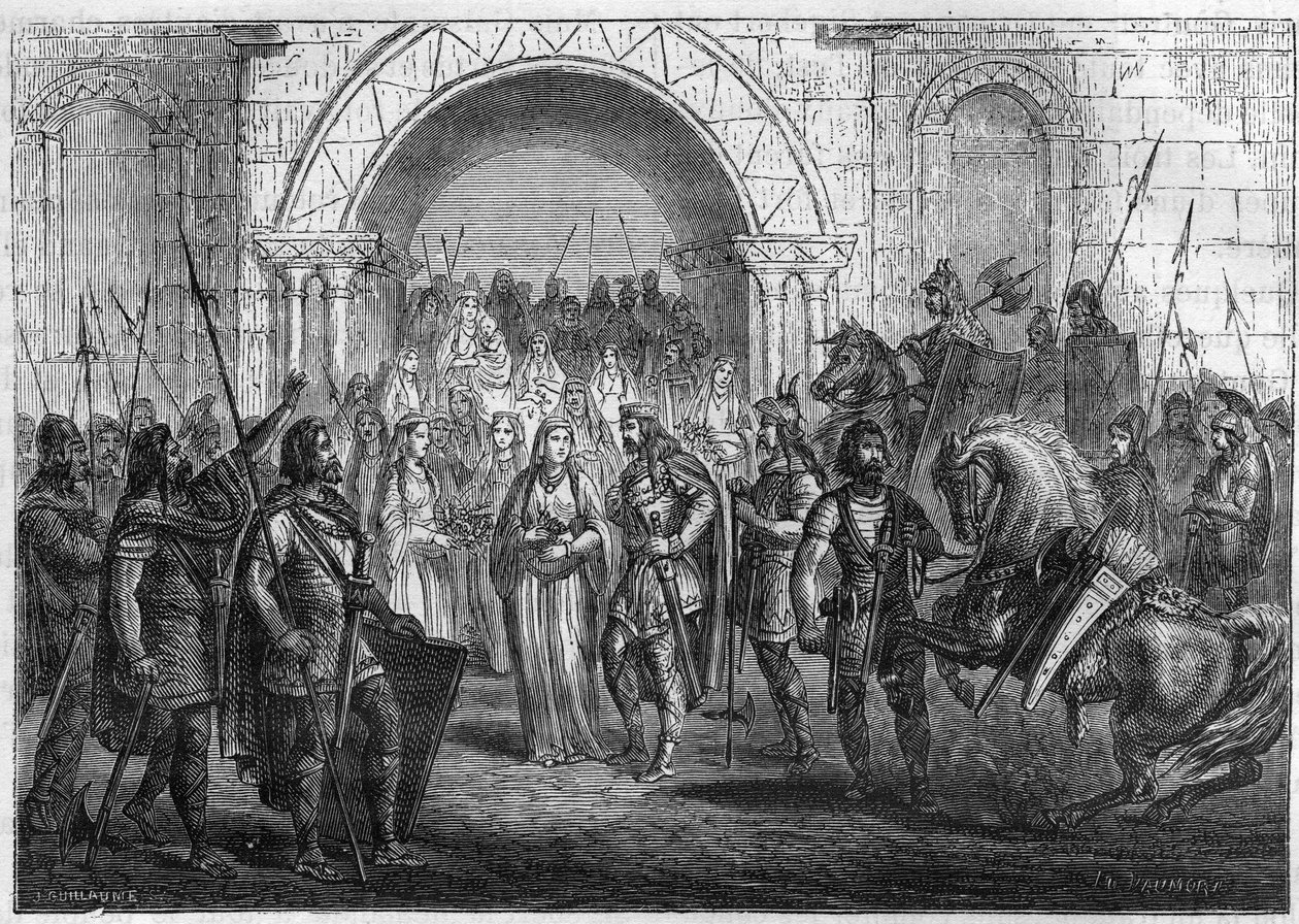 Indgangen af Chilperic I (539-584), konge af francs og Galsuinte eller Galswinthe til Rouen. af French School