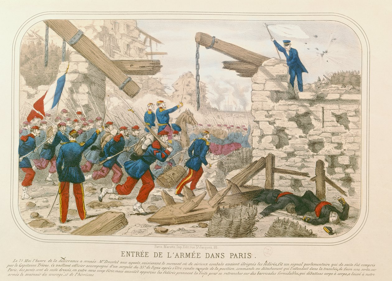 Hærens indtog i Paris, 21. maj 1871 (farvegravering) af French School