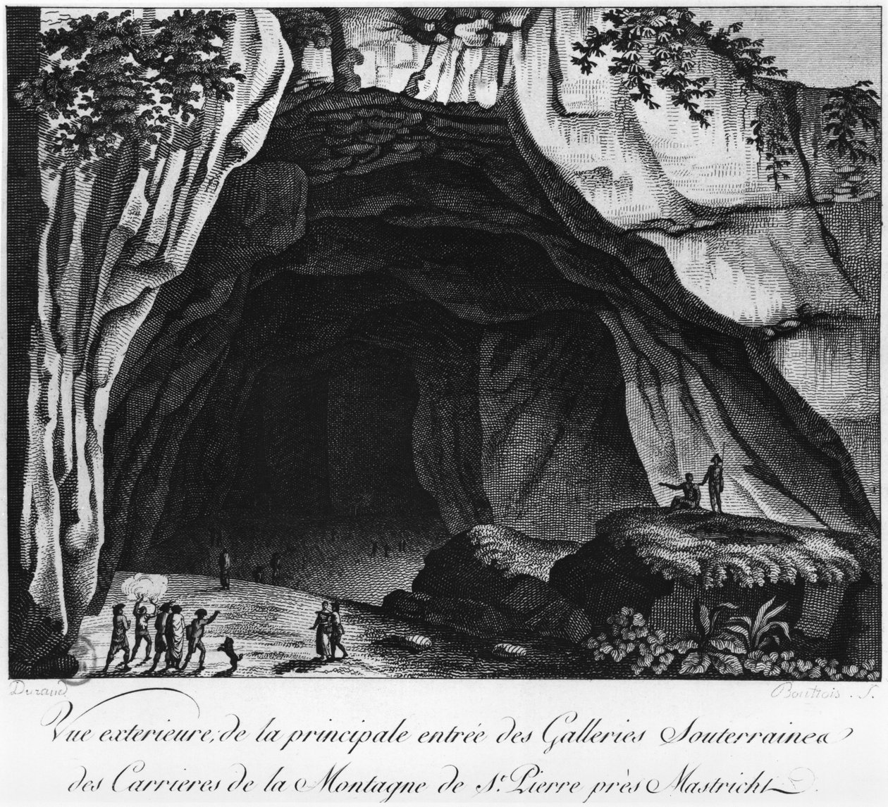 Indgangen til de underjordiske stenbrud, illustration fra Histoire naturelle de la Montagne Saint-Pierre de Maastricht af Barthelemy Faujas de Saint Fond (1743-1819) 1799 af French School