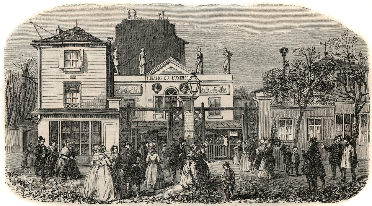 Entre du theatre du Luxembourg dit Bobino au 19eme century - Indgravering i "" Tableau-de-Paris "" af Edmond Texier 1852 af French School
