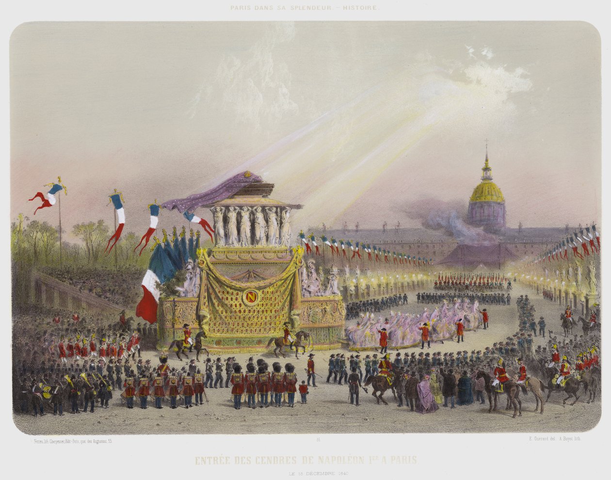 Entree Des Cendres De Napoleon 1er A Paris, Le 15 Decembre 1840 (farvelitografi) af French School