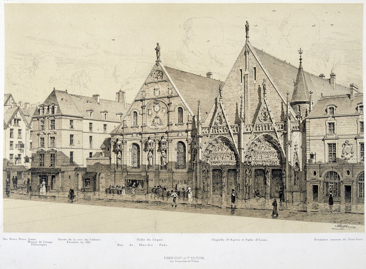 Indgang til Hotel-Dieu (Hotel Dieu), rue du Marche Palu, i 1590 - i "Paris gennem tiderne", slutningen af ​​det 19. århundrede af French School