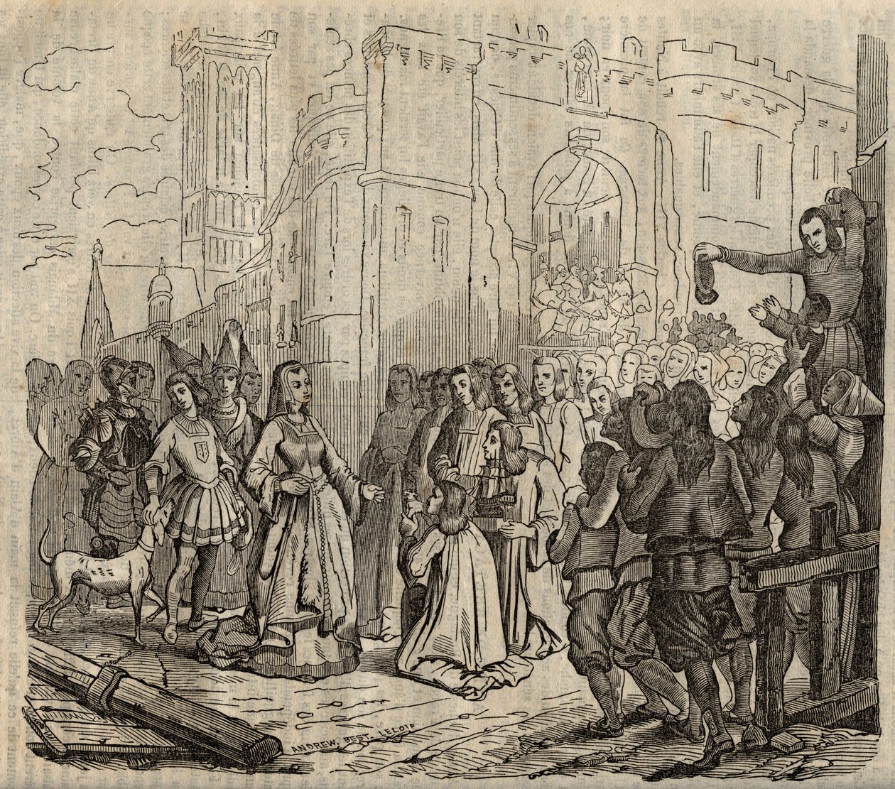 Anne de Bretagnes hovedret (1477-1514) til Morlaix - Anne af Bretagnes indtræden i Morlaix - gravering - 1838 af French School