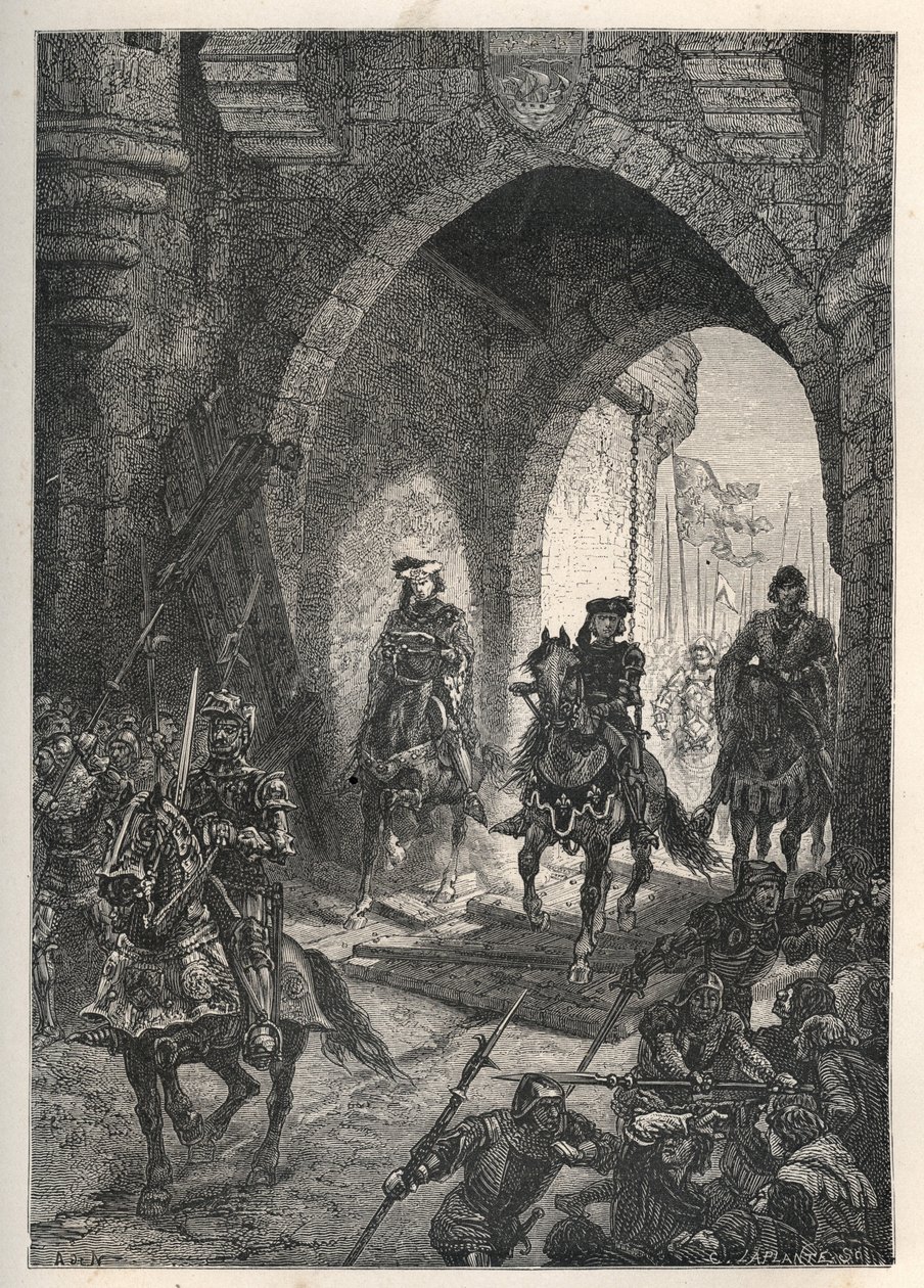 Charles VI den elskede (1368-1422), konge af Frankrig, indtog i Paris efter nedbrydningen af Maillotins oprør, i 1382 - Den franske kong Charles Vi vender tilbage til Paris - Entree af Charles VI le Bien-Aime (1368) -1422), konge af Frankrig, i Paris efter af French School