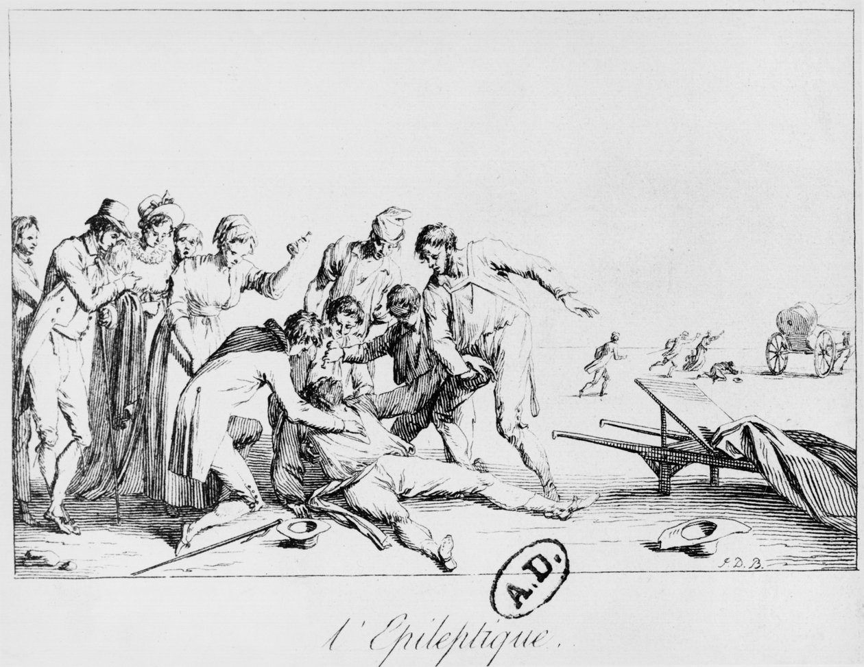 Epileptisk anfald på gaden, ca. 1800 af French School