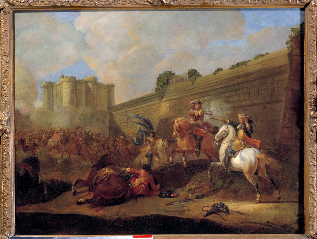 Episode de la Fronde i 1648-1652: kamp mellem to ryttere, faubourg Saint Antoine under væggene i Bastille counter-escarp Painting of the French School. 17. århundrede. Sol 0,5x0,72 m af French School