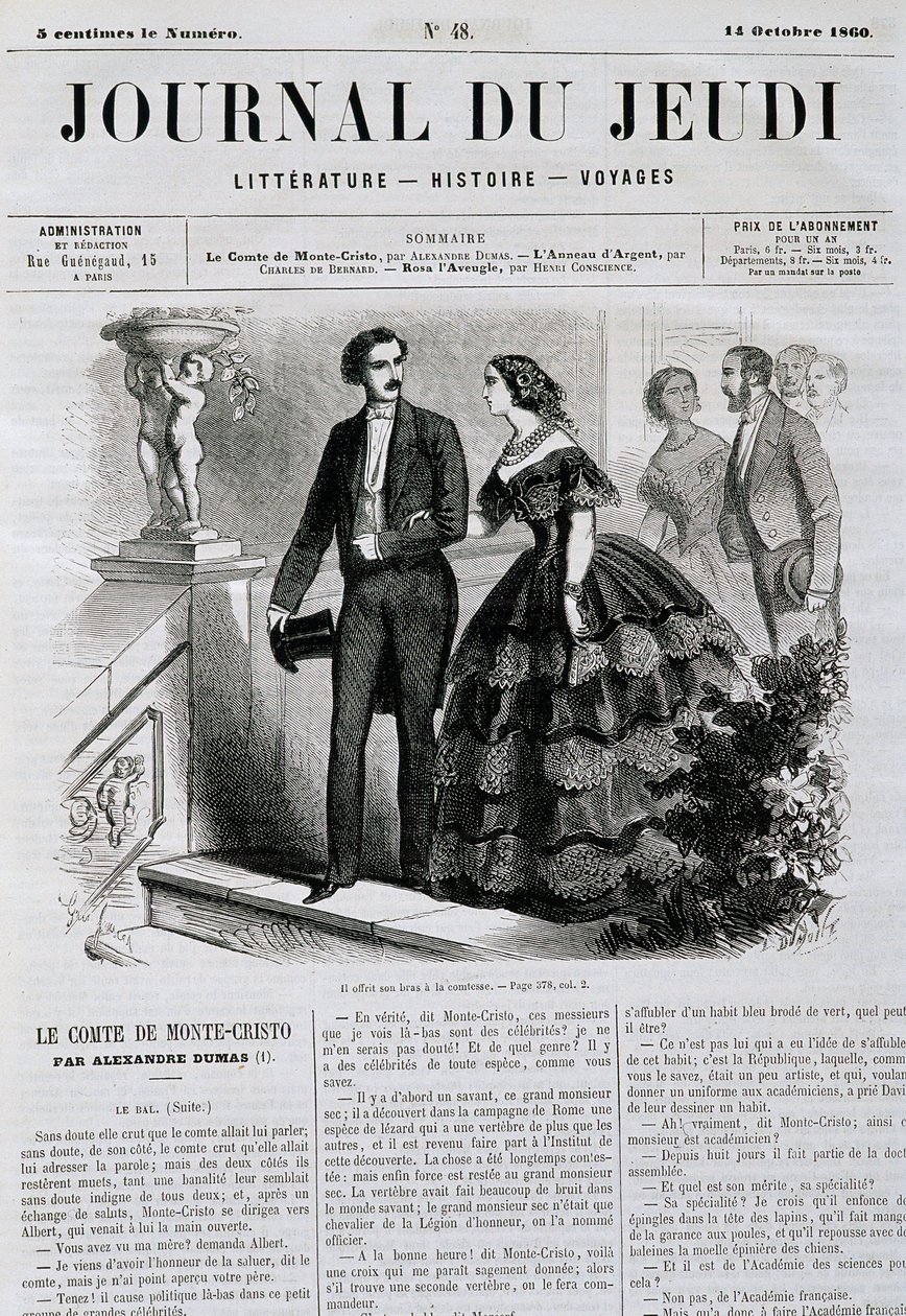 Afsnit af romanserien Greven af Monte Cristo (Monte Cristo) - i "" Le Journal du Jeudi"" fra 14/10/1860 af French School