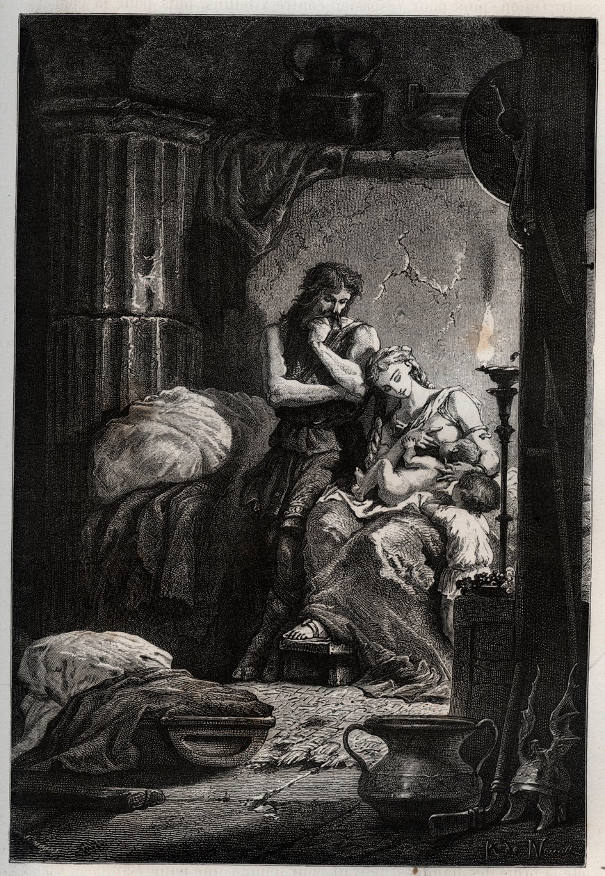 Eponine og hendes mand Julius Sabinus (død 78 e.Kr.) bor hemmeligt i en hule for at undslippe Vespasian-kejseren (9-79) - Sabinus og hans kone Eponine, gemt i en hule - indgravering fra "" L