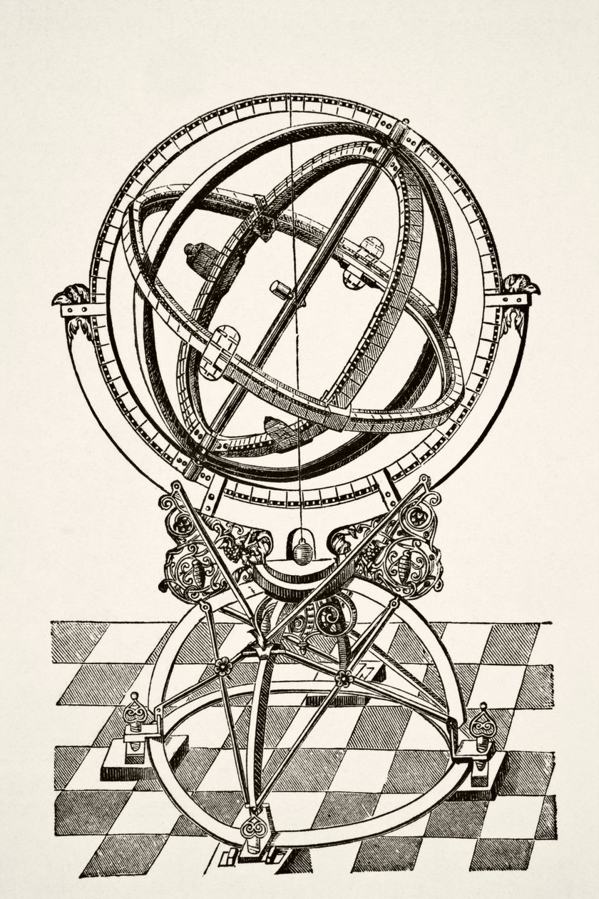 Ækvatorringe eller cirkler, efter kobberstik i bogen Tychonis Brahe Astronomiae Instauratae Mechanica fra 1602, fra Science and Literature in The Middle Ages af Paul Lacroix pub. London 1878 af French School