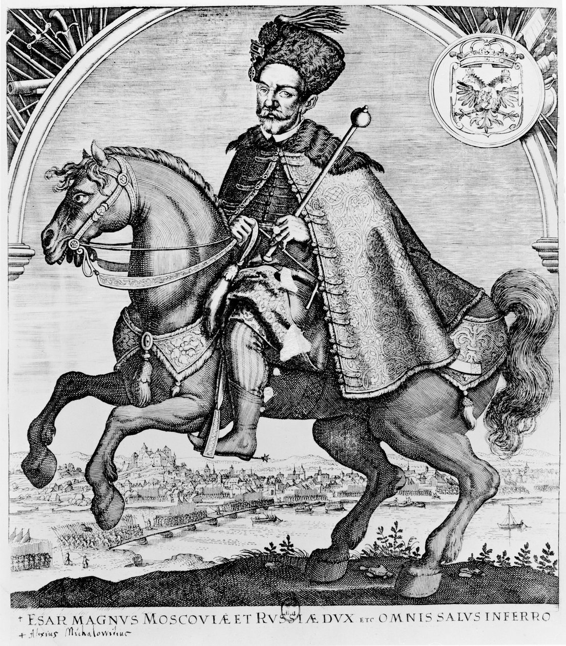 Ridesportræt af Aleksey Mikhailovich, Ruslands zar (gravering) af French School
