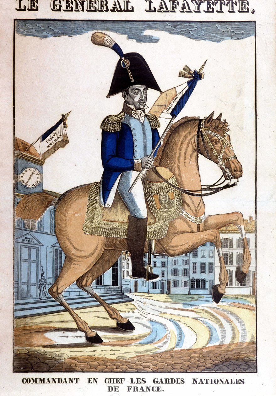 Rideportræt af general La Fayette (Lafayette), øverstkommanderende for den franske nationalgarde af French School