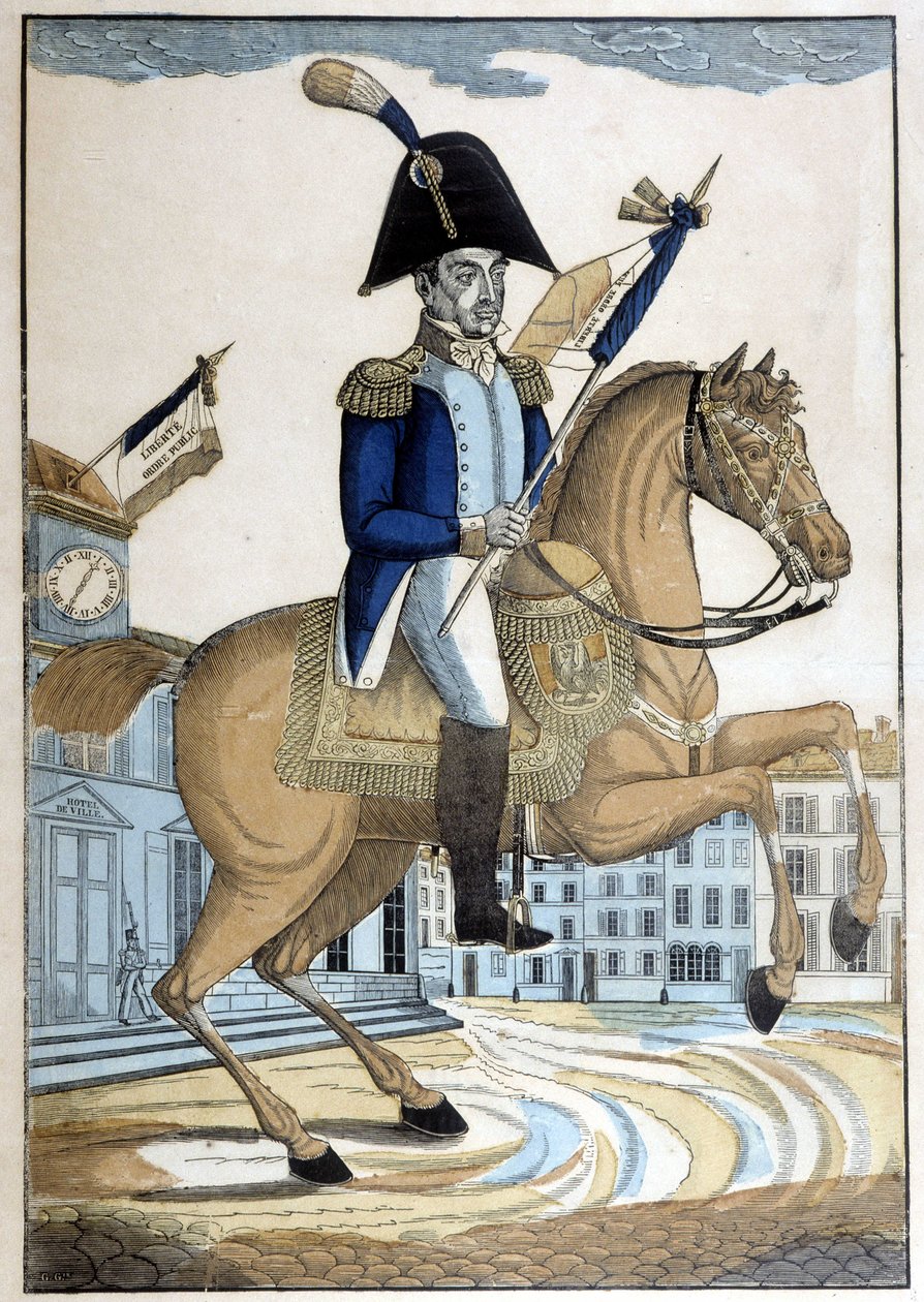 Rideportræt af general Lafayette, den øverstkommanderende for Frankrigs Nationalgarde af French School