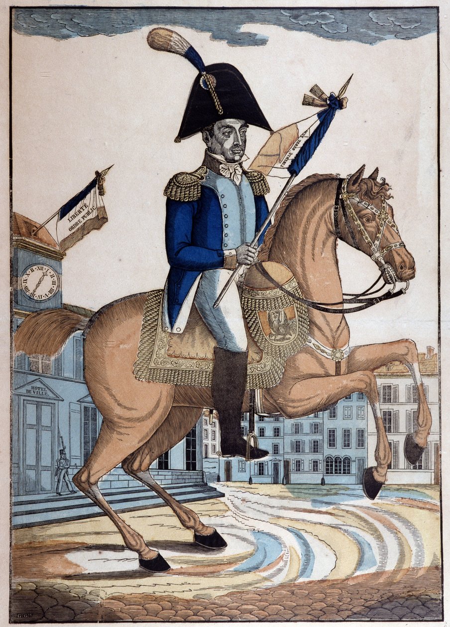 Rideportræt af general Marie Joseph Gilbert Motie Motier, Marquis de Lafayette (1757-1834) (La Fayette), øverstkommanderende for Frankrigs nationalgarde af French School